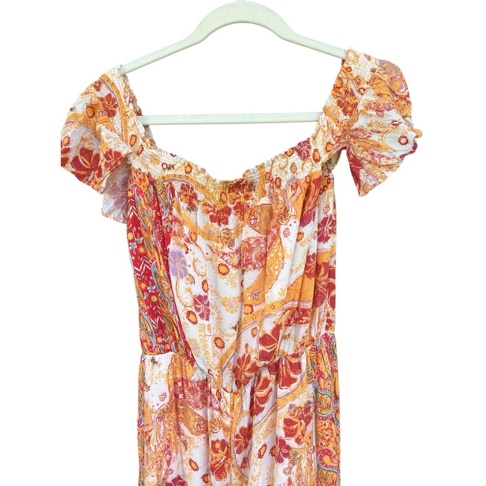 Free People Carmen Wide Leg Jumpsuit S Golden Gate Paisley Boho Off Shoulder - Picture 3 of 5